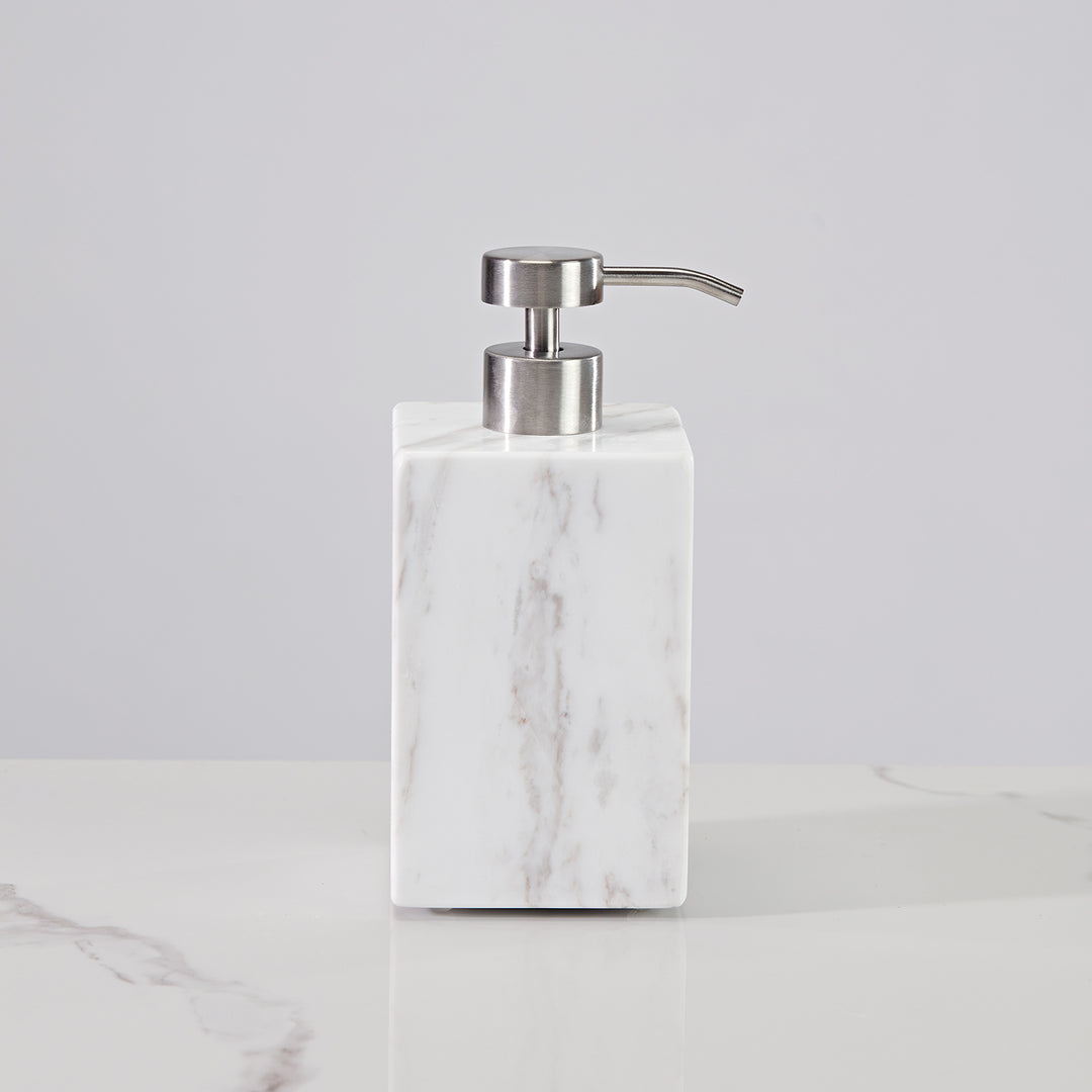 Polished Arabascato Marble Bath Accessories with Stainless Steel Pump - Elegant Decor for Marble Bathrooms, Featuring Unique Veining