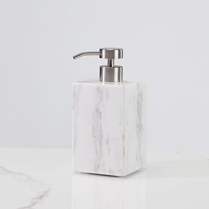 Polished Arabascato Marble Bath Accessories with Stainless Steel Pump - Elegant Decor for Marble Bathrooms, Featuring Unique Veining