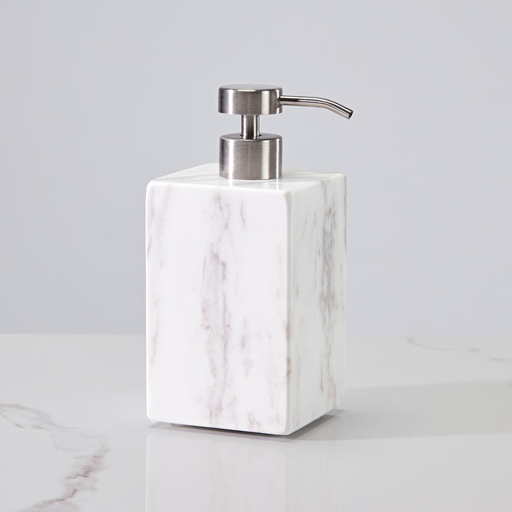 Polished Arabascato Marble Bath Accessories with Stainless Steel Pump - Elegant Decor for Marble Bathrooms, Featuring Unique Veining