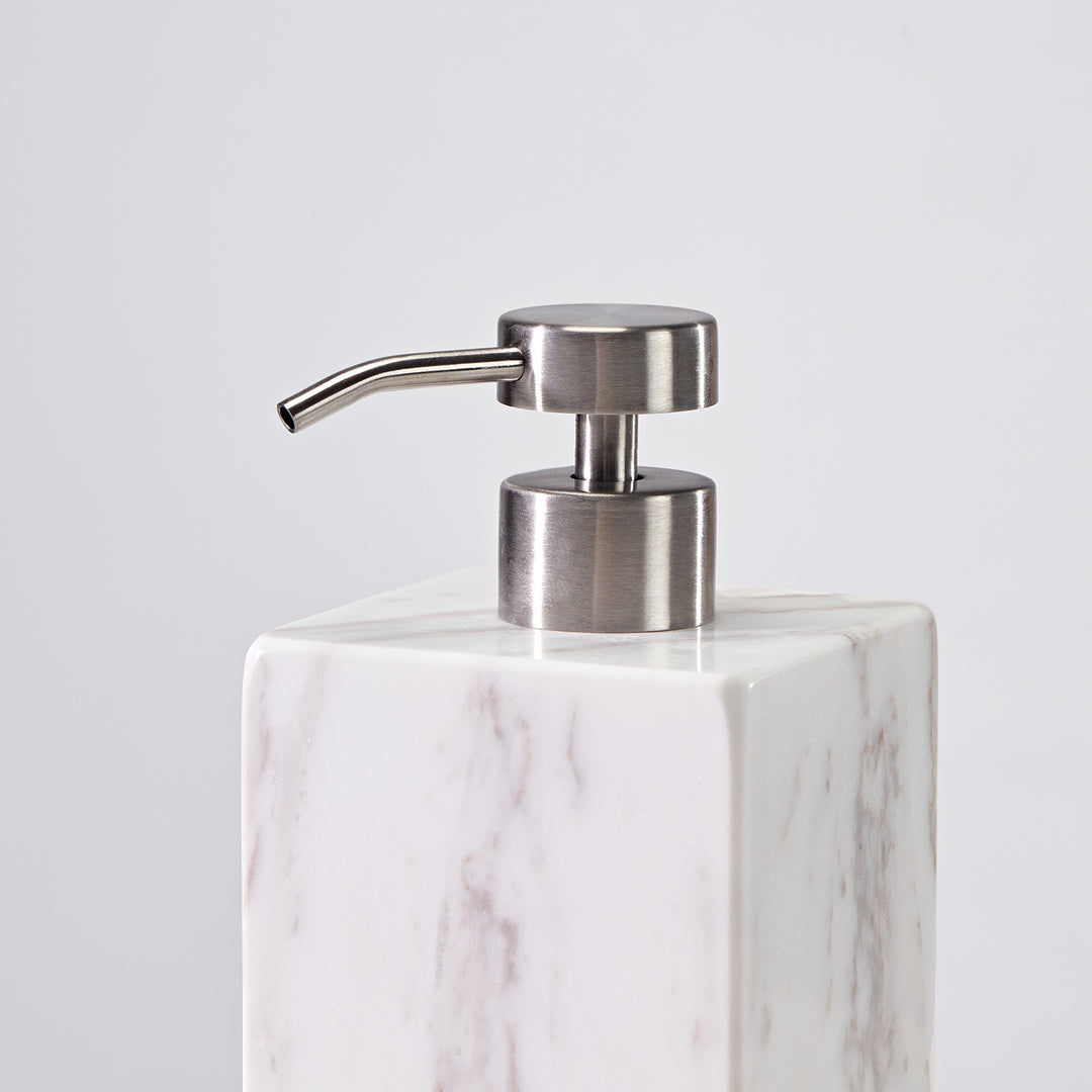 Polished Arabascato Marble Bath Accessories with Stainless Steel Pump - Elegant Decor for Marble Bathrooms, Featuring Unique Veining