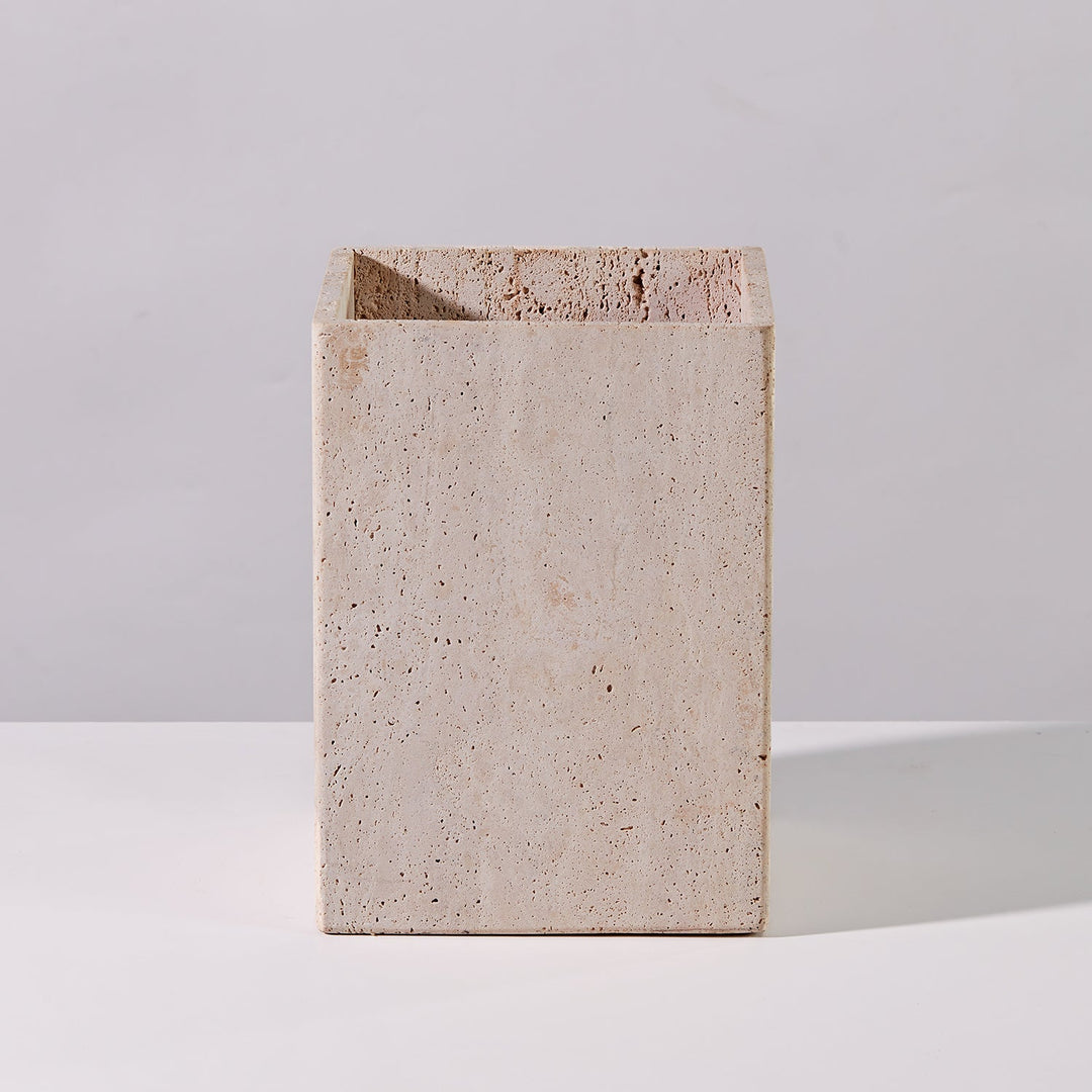 Nature's Touch Travertine Bath Accessories with Organic Edge and Unique Variations for Rustic Bathroom Decor