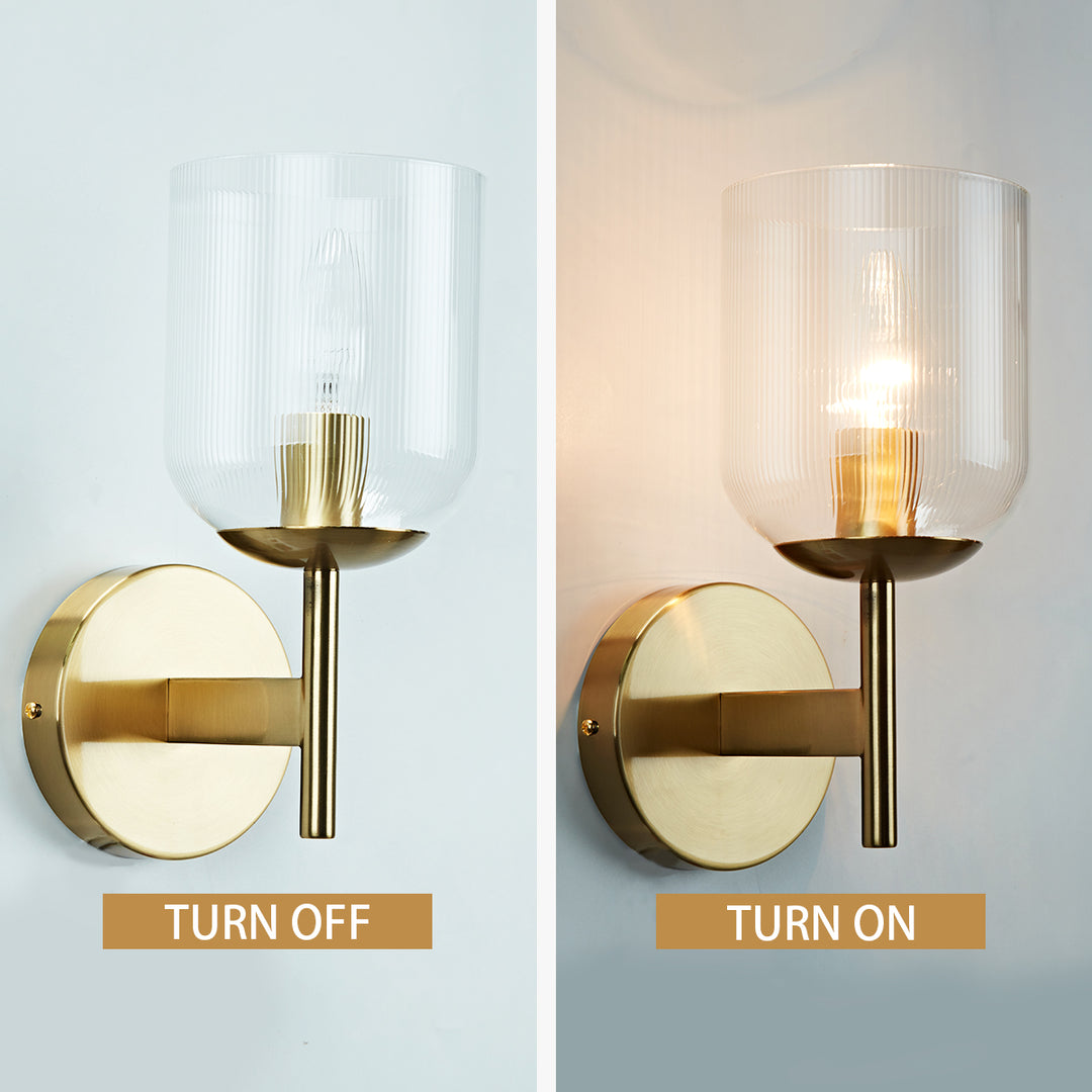 Antique Bronze Bell-Shaped Wall Sconce with Ribbed Glass Shade for Indoor Lighting
