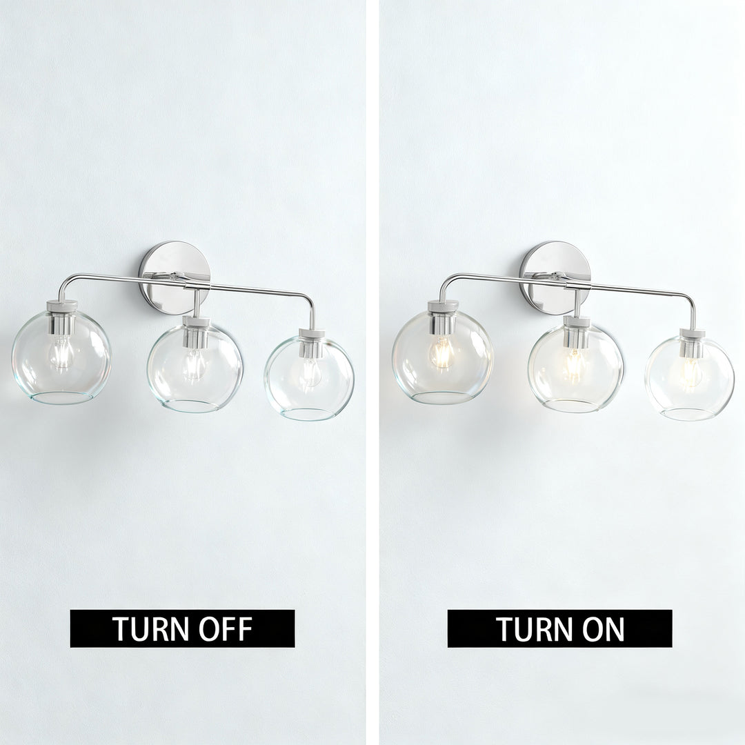 Blown Glass Steel Frame Triple Sconce Collection - Stylish Glass Sconce Options, Bathroom Sconces