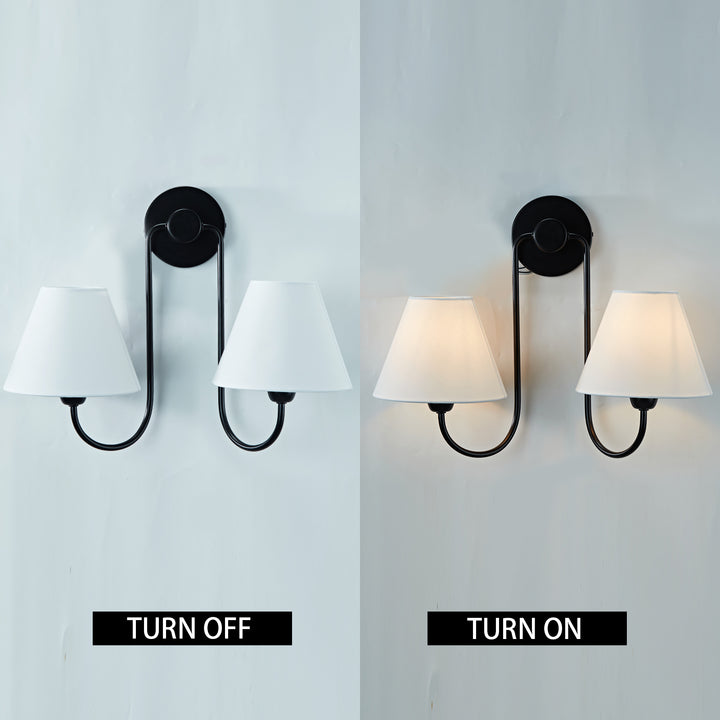 Modern Linen Shade Double Swoop Sconce - Stainless Steel and Oil Brushed Bronze with White Linen Shade - Stylish Moisture Resistant Wall Sconce for Living Room
