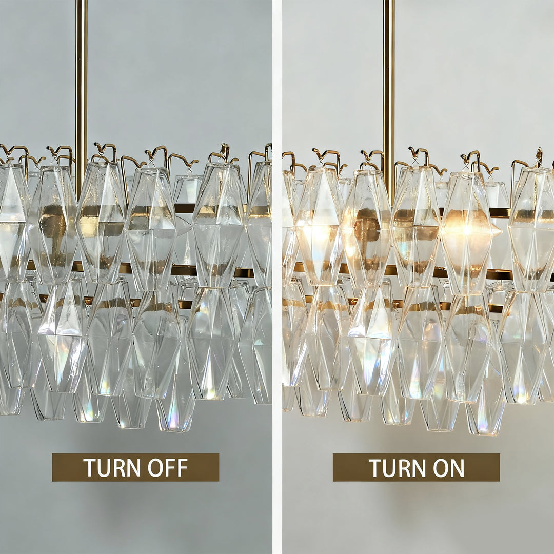 Timeless Elegance Fluted Crystal Chandelier with Luxe Metallic Finish,Fluted crystal effect ,dining room light fitting