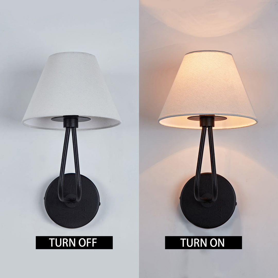 Classic Wall Lighting with Cream Linen Shade, Mid-century Modern Wall Mounted Lamp with Antique Hand-painted Metal Finish, Hardwired Light Fixture for Bedroom, Living Room, Corridor, Entryway