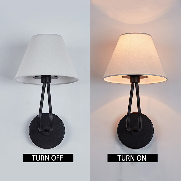 Classic Wall Lighting with Cream Linen Shade, Mid-century Modern Wall Mounted Lamp with Antique Hand-painted Metal Finish, Hardwired Light Fixture for Bedroom, Living Room, Corridor, Entryway