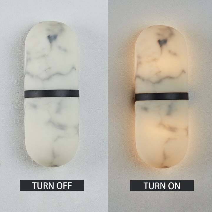 Alabaster Metal Damp Rated Hardwire Sconce - Alabaster and Metal Construction - Ideal for Wall Sconces, Bathroom Sconce, Kitchen Sconce, and Exterior Wall Lights