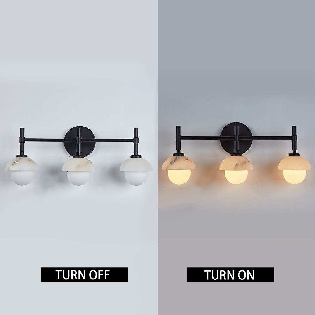 Opulent Glow Hand-Carved Alabaster Bathroom Sconce with Opal Shades - Elegant Light Fixture