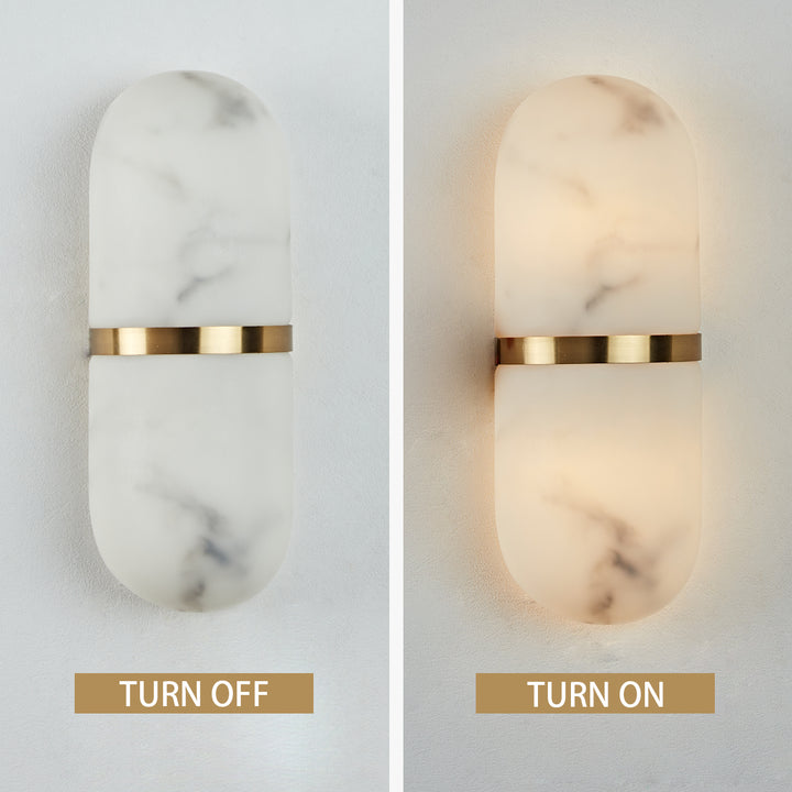 Alabaster Metal Damp Rated Hardwire Sconce - Alabaster and Metal Construction - Ideal for Wall Sconces, Bathroom Sconce, Kitchen Sconce, and Exterior Wall Lights