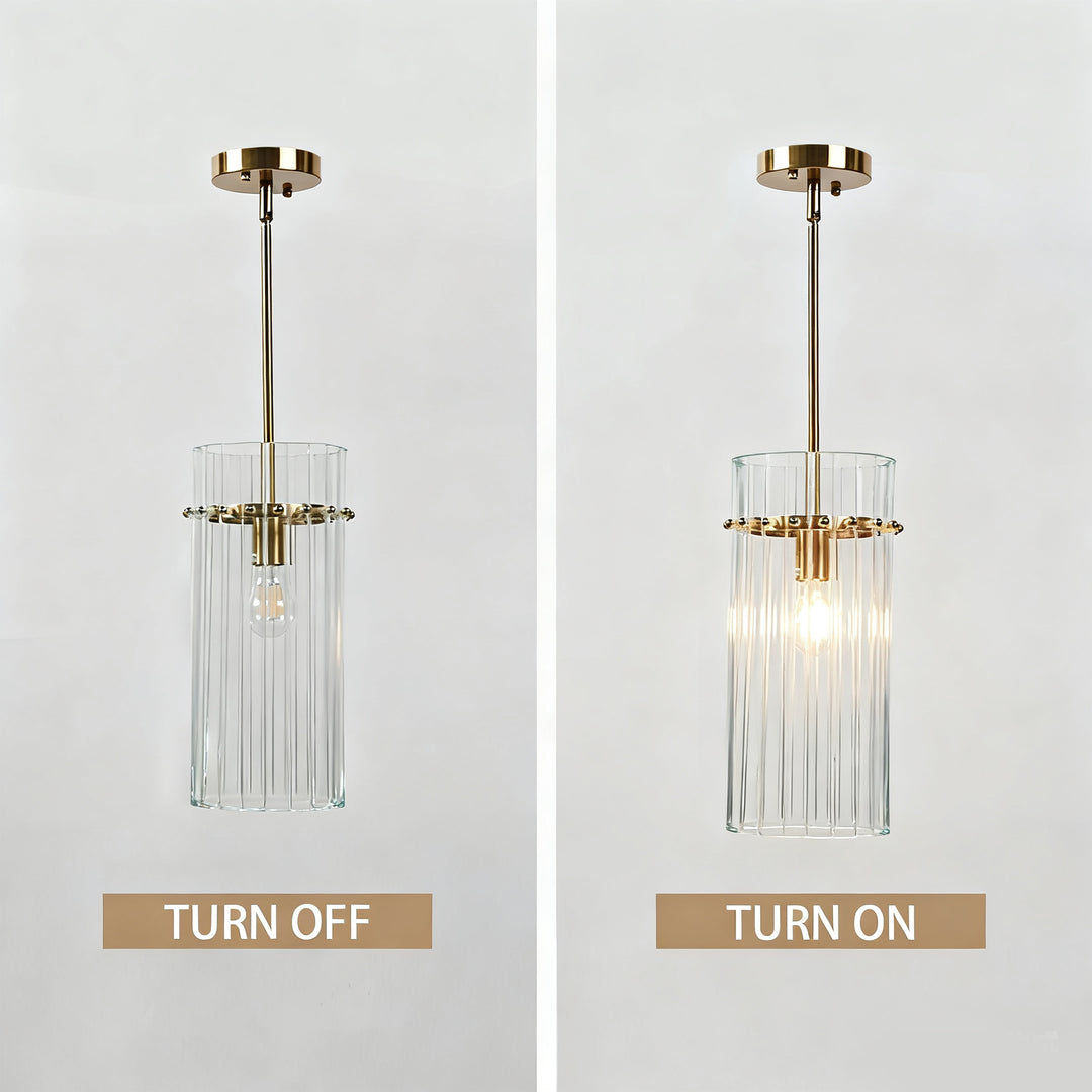 Crystal Fluted Finial Pendant with Tumbled Brass Finish - Hand-Blown Cut Crystal Clear Glass Shade with Fluted Effect and Finial Details for Living Room, Bedroom