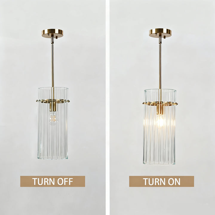 Crystal Fluted Finial Pendant with Tumbled Brass Finish - Hand-Blown Cut Crystal Clear Glass Shade with Fluted Effect and Finial Details for Living Room, Bedroom