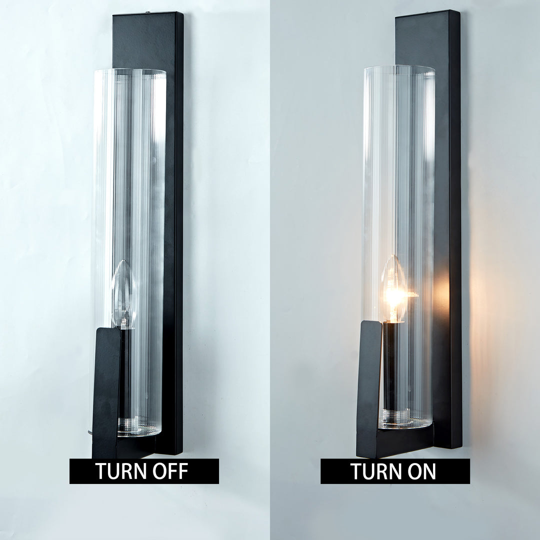 Clear Ribbed Glass Iron Forge Sconce - Long Shape with Vintage Gold Leaf Finish and Clear Ribbed Glass - Stylish Bathroom Sconce Lights and Modern Wall Lighting