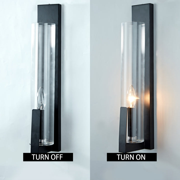 Clear Ribbed Glass Iron Forge Sconce - Long Shape with Vintage Gold Leaf Finish and Clear Ribbed Glass - Stylish Bathroom Sconce Lights and Modern Wall Lighting