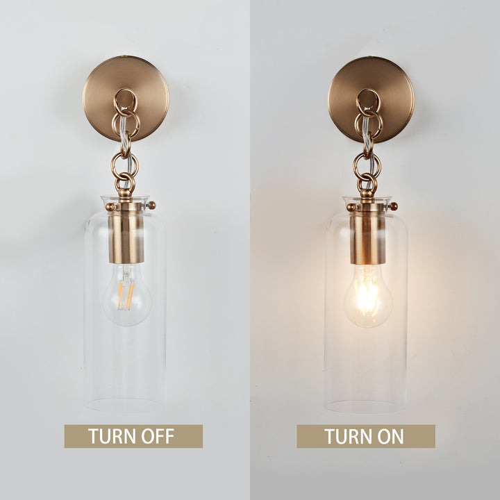 Aged Brass Sconce Wall Lamp, Retro Wall Mounted Lighting with Clear Glass Tube, Decorative Wall Light Fixture for Living Room, Bedroom, Hallway, Kitchen, Staircase