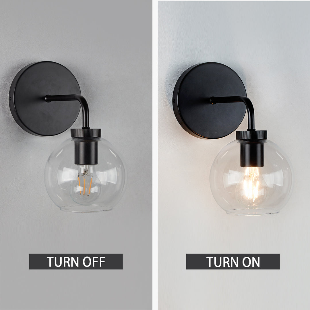 Blown Glass Steel Frame Single Sconce Collection- Stylish Wall Light Fixture, Bathroom Sconce