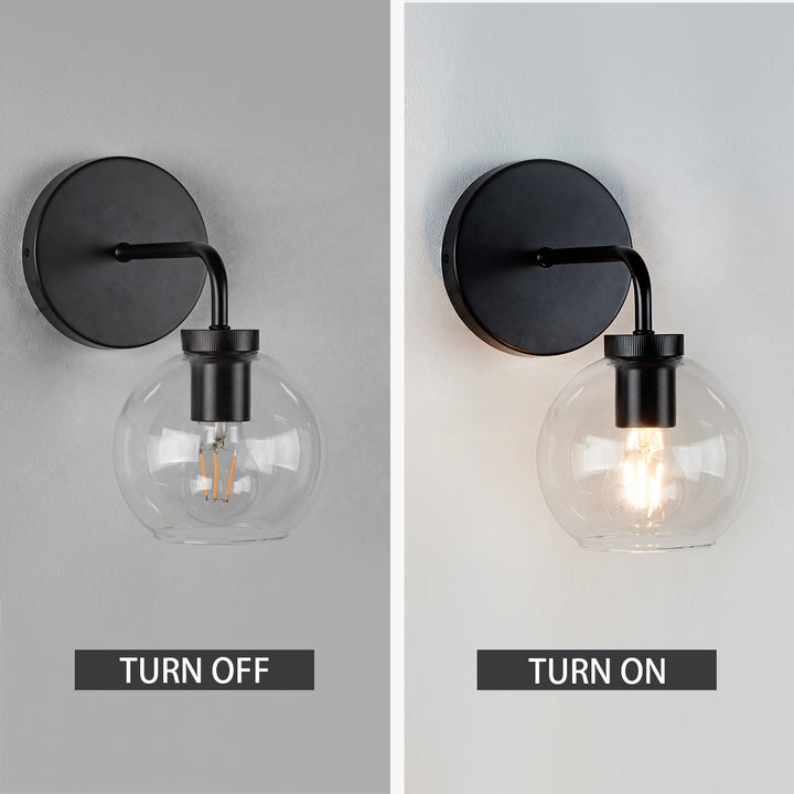 Blown Glass Steel Frame Single Sconce Collection- Stylish Wall Light Fixture, Bathroom Sconce