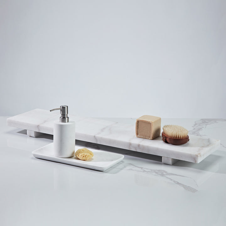 Polished Arabascato Marble Bath Accessories with Stainless Steel Pump - Elegant Decor for Marble Bathrooms, Featuring Unique Veining