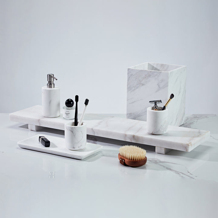 NeatEssence Marble Bath Accessories with Unique Design and Honed Smooth Finish for Elegant Bathroom Decor