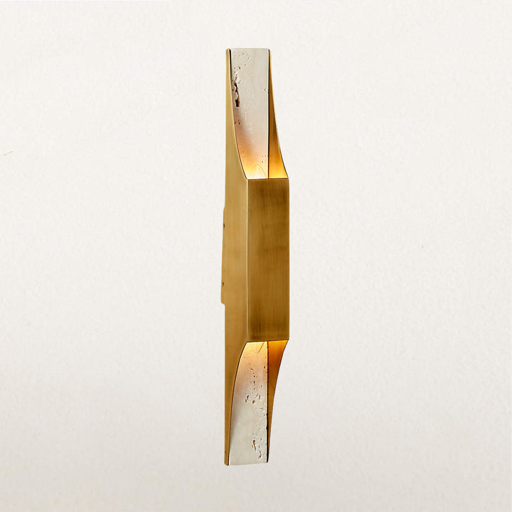 Travertine Glow Double Wall Sconce - Elegant Brushed Brass and Metal Plate Design for Living Room