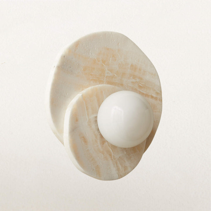 Opaline Cream Sculpture Wall Sconce: Natural Cream Onyx with Opaque White Glass Globe Bulb, Sculptural Design for Living Room, Bathroom, or Bedroom Wall Lighting