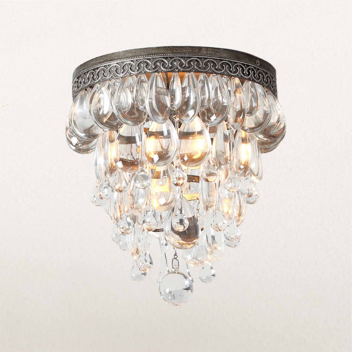 Raindrop Elegance Crystal Flush Mount - Faceted-Glass Crystals and Rain Drop Display for Bedroom and Living Room Lighting