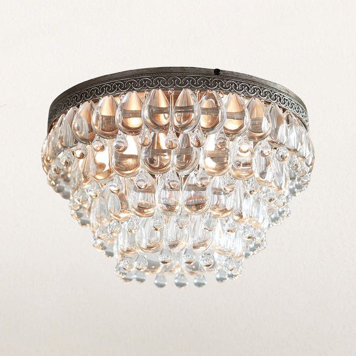 Raindrop Elegance Crystal Flush Mount - Faceted-Glass Crystals and Rain Drop Display for Bedroom and Living Room Lighting