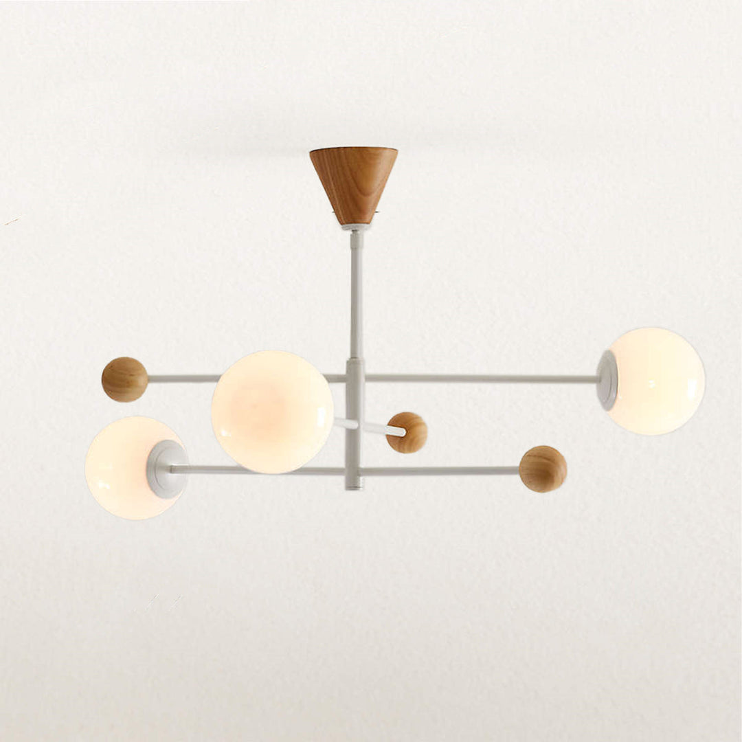 Globular Wood Fusion Ceiling Light - Mixed Material Design with Spherical Motif and Minimalistic Arms - Perfect as Bedroom Ceiling Light Fixtures and Overhead Light Fixtures for a Stylish Bedroom