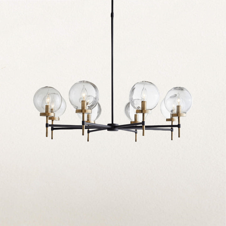 Mid-Century Modern Blown Glass Globe Chandelier - Adjustable Height with Two-Toned Metals for Dining Room, Living Room, and Sitting Room Lighting