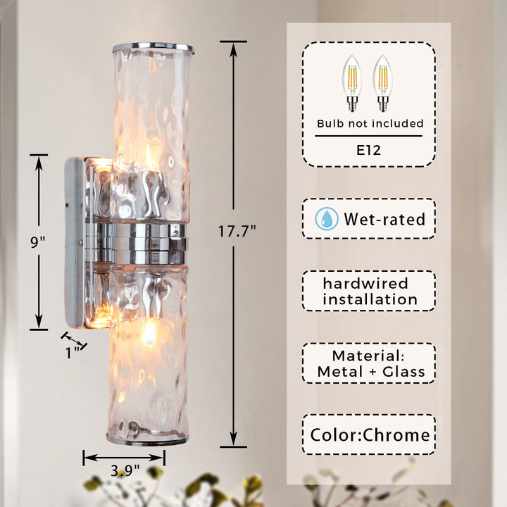 Hammered Clear Glass Shades Candelabra Sconce - Elegant Wall Sconces with Rich Finishes, Suitable for the Bathroom as Lighting for Your Makeup