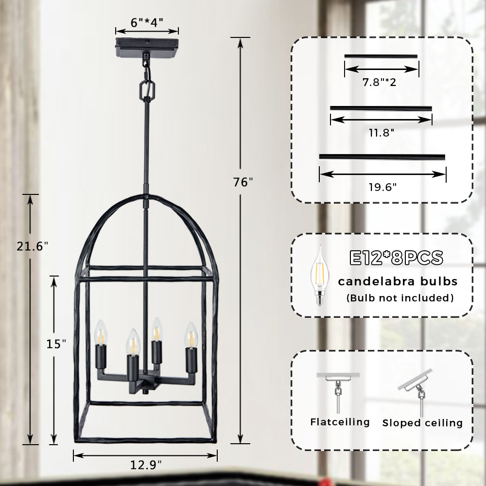 Modern Industrial Forged-Iron Pendant Light - Adjustable Height Hanging Light Fixtures, Suitable for Dining Room And Living Room