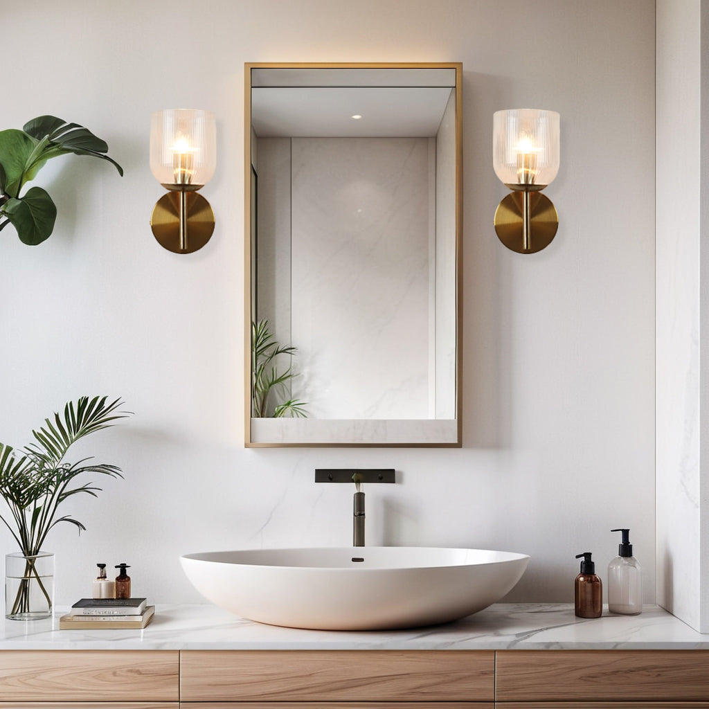 Antique Bronze Bell-Shaped Wall Sconce with Ribbed Glass Shade for Indoor Lighting