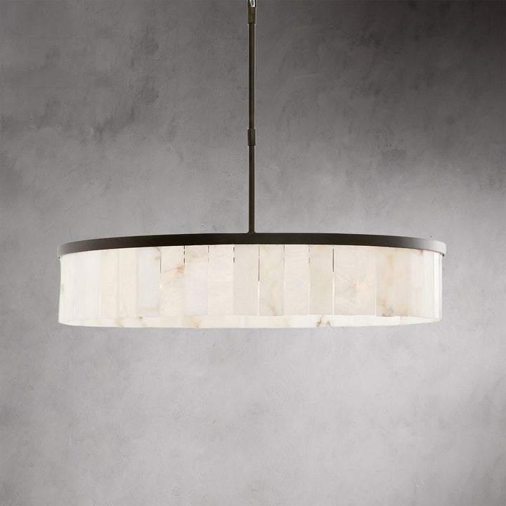 Alabaster Rustic Chandelier - A Modern Living Room Chandelier with Rustic Refinement and Iron Frame Featuring Alabaster Tiles - Perfect Hanging Light Fixture for Your Living Room