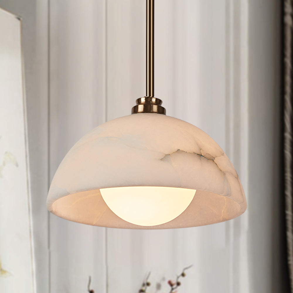 Elegant Alabaster Refinement Pendant - Natural Alabaster with Steel and Tumbled Brass - Ideal Hanging Light Fixture for Bedroom, Perfect Pendant Light for All Your Bedroom Needs
