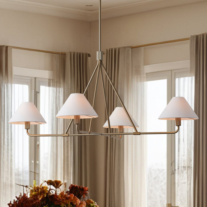 Architectural Tapered Shades Chandelier: Angular, Contract Grade Design with Sophisticated Tapered Shades for Dining Room, Living Room, and Bedroom Lighting