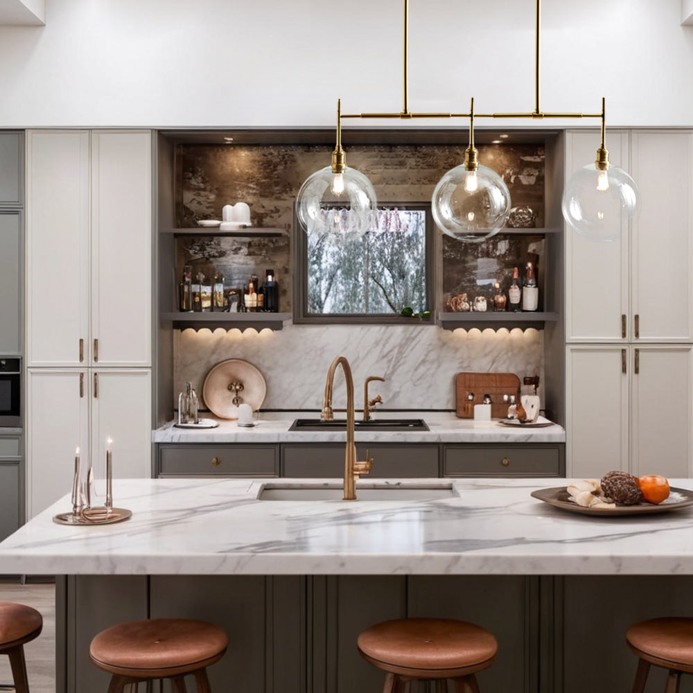 Modern Glam Linear Globe Chandelier - Stylish Two-Toned Light Fixture for Dining Room