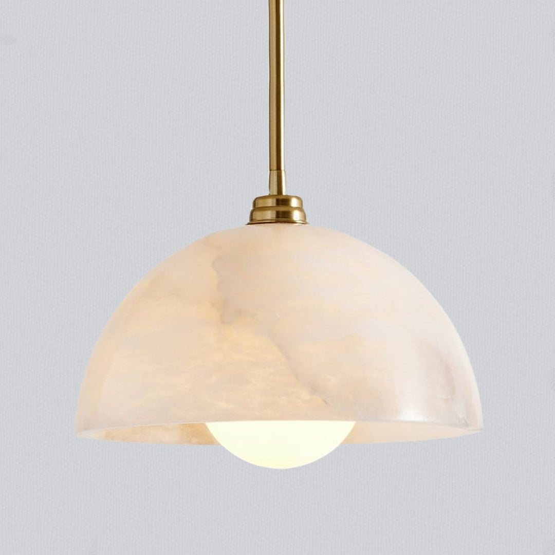 Elegant Alabaster Refinement Pendant - Natural Alabaster with Steel and Tumbled Brass - Ideal Hanging Light Fixture for Bedroom, Perfect Pendant Light for All Your Bedroom Needs