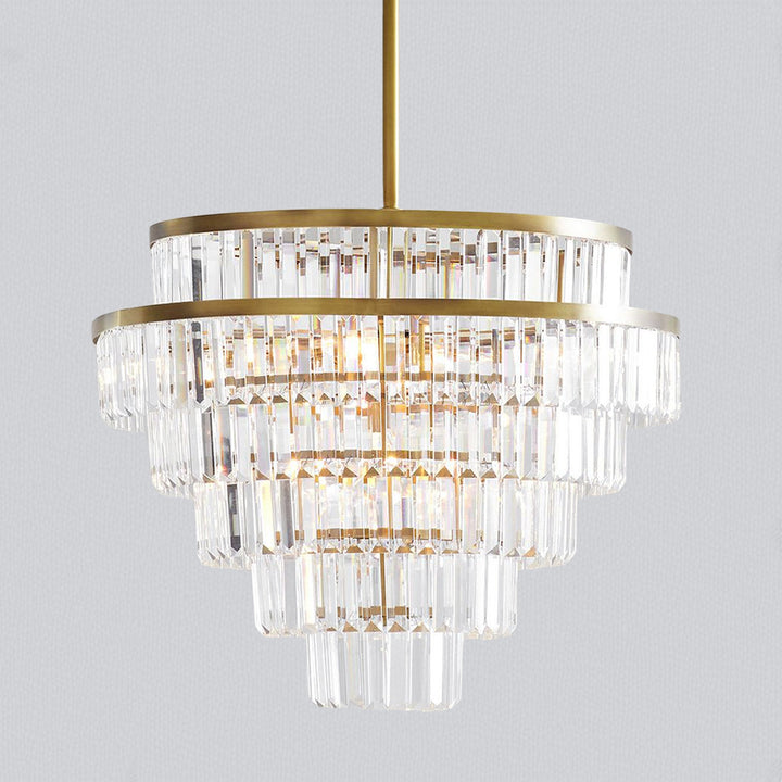 Crystal Elegance Vintage Brass Living Room Chandelier - Stunning Fixture with Clear Faceted Crystals, Suitable for Living Room