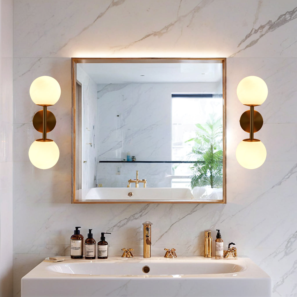 Fiberglass Glow Double Wall Sconce: Cast Fiberglass with White Textured Finish and Pewter/Gold Accents for Kitchen, Bathroom, Outdoor