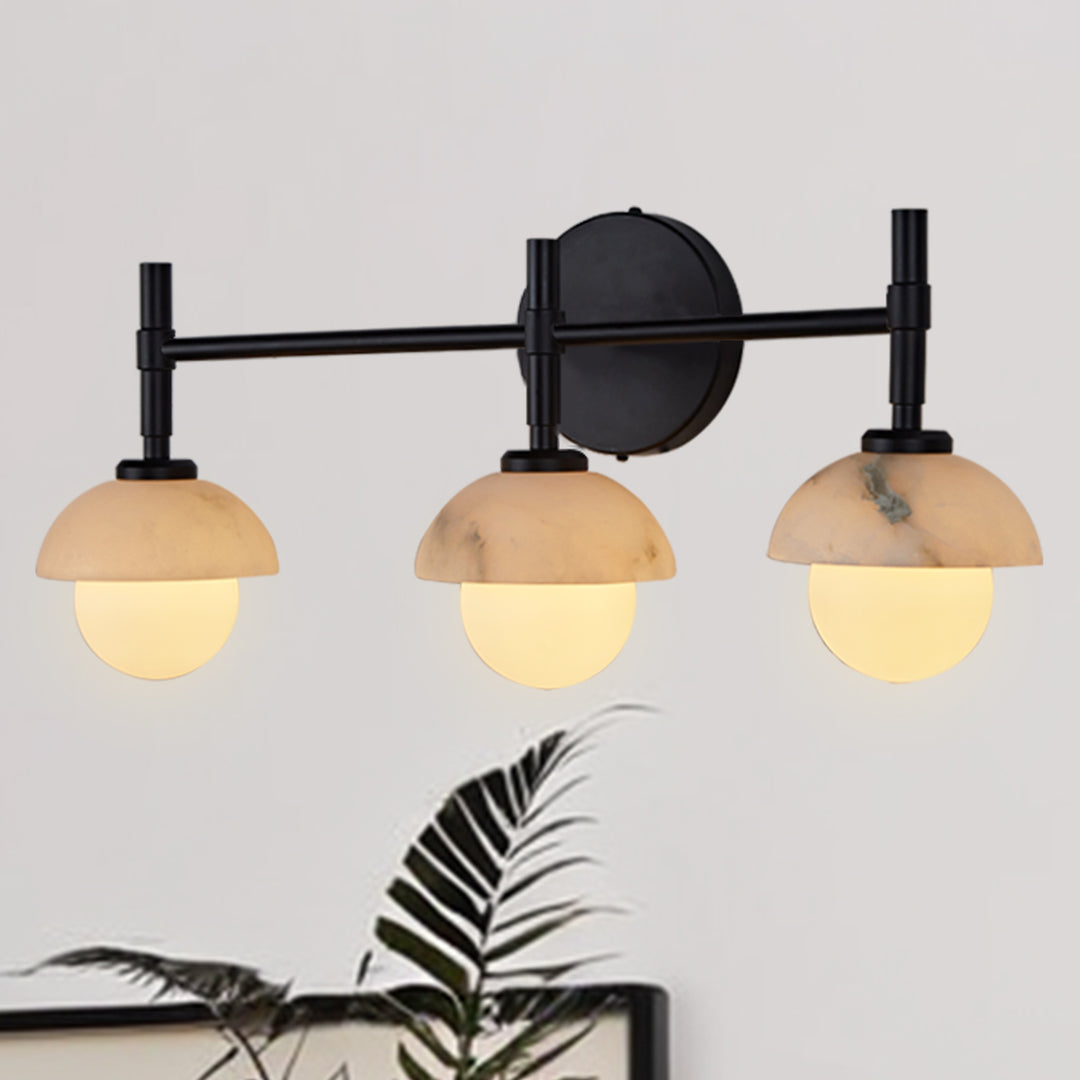 Opulent Glow Hand-Carved Alabaster Bathroom Sconce with Opal Shades - Elegant Light Fixture