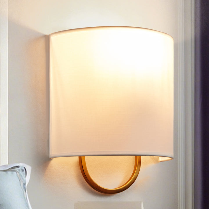 Iron Sconce with Demi-Lune Linen Shade - Hand-Forged Quality and Modern Design, Damp UL-Listed, Ideal for Bathroom and Modern Living Room Fixtures