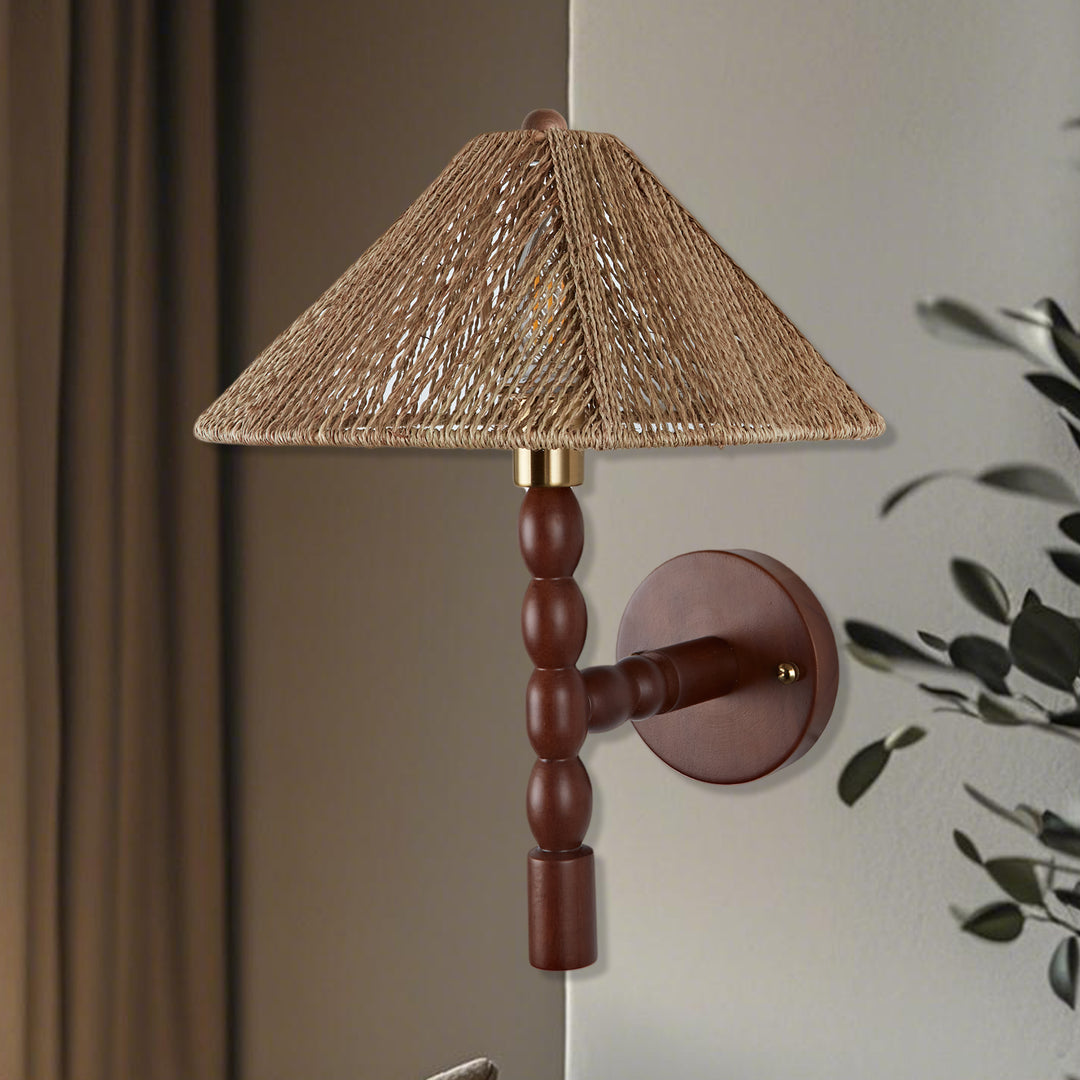Samina Sconce - Modern Style with Handwoven jute and solid walnut - Perfect for Living Room, Dining Room and Enteyway