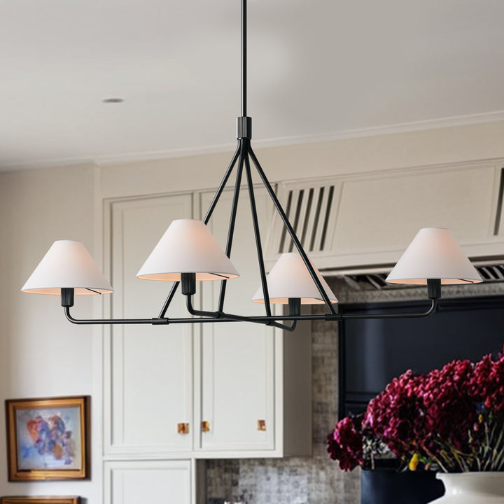 Architectural Tapered Shades Chandelier: Angular, Contract Grade Design with Sophisticated Tapered Shades for Dining Room, Living Room, and Bedroom Lighting