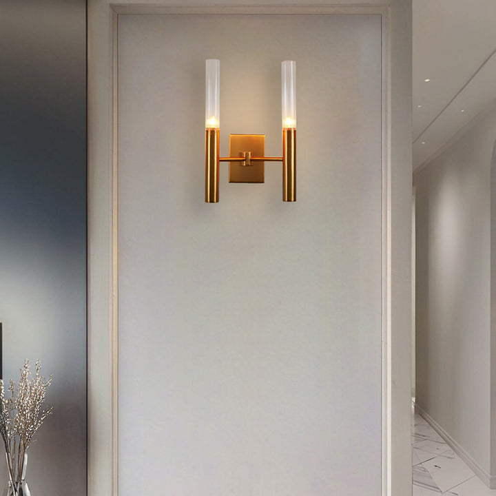 Mid-Century Modern Wall Sconce with Vintage Brass Finish and Ribbed Glass Shades - Ideal for Bathroom and Modern Living Room Fixtures