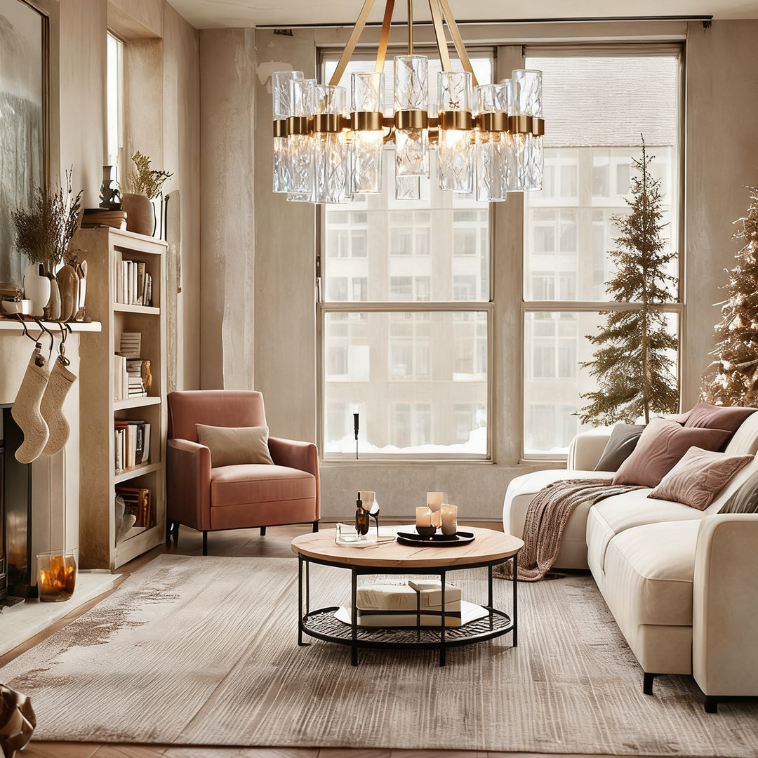 Penni Recycled Glass Chandelier - Elegant Art Deco Lighting Fixture - Perfect for Living Room Chandelier and Hanging Light Fixture