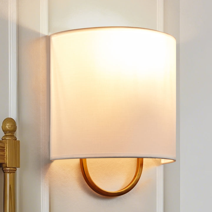 Iron Sconce with Demi-Lune Linen Shade - Hand-Forged Quality and Modern Design, Damp UL-Listed, Ideal for Bathroom and Modern Living Room Fixtures