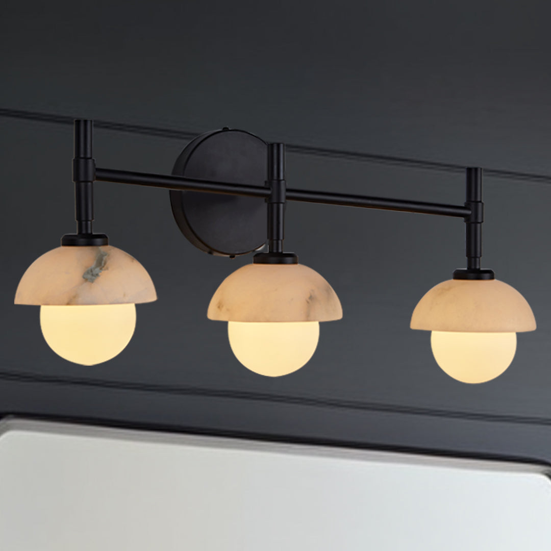 Opulent Glow Hand-Carved Alabaster Bathroom Sconce with Opal Shades - Elegant Light Fixture