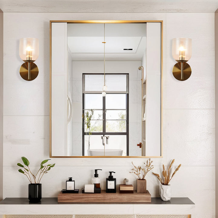 Antique Bronze Bell-Shaped Wall Sconce with Ribbed Glass Shade for Indoor Lighting