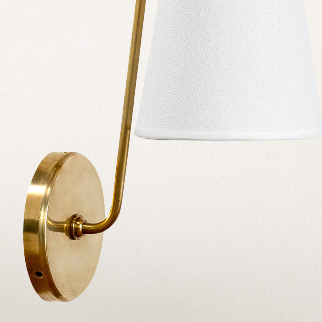 Elegant Design Minimalist Sconce with Linen Shade - Damp Rated in Brass or Plated Steel, Ideal for Bedroom and Modern Living Room Fixtures