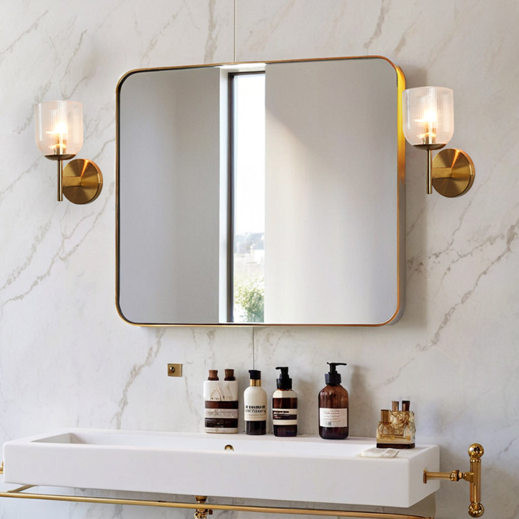 Antique Bronze Bell-Shaped Wall Sconce with Ribbed Glass Shade for Indoor Lighting